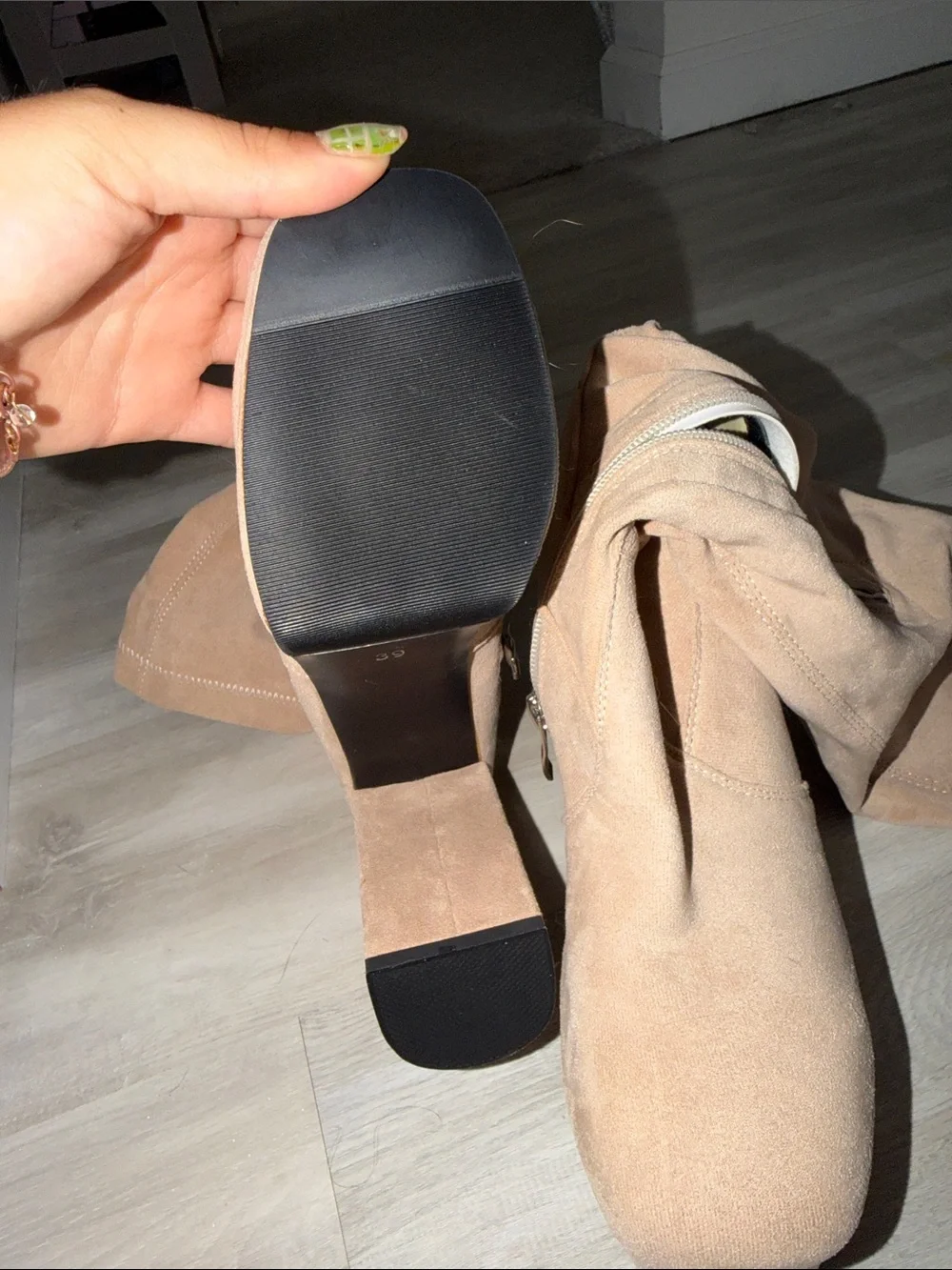 Beige Suede Platform Knee-High Boots - Women